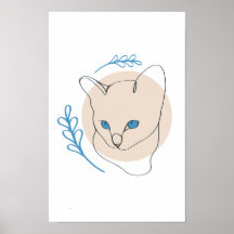 Chat aux yeux bleus minimaliste en dessin au trait