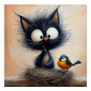 Poster Chat aux yeux larges et grossiers tenant un ver po