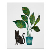 Poster Chat avec aquarelle Plante pointé (Devant)