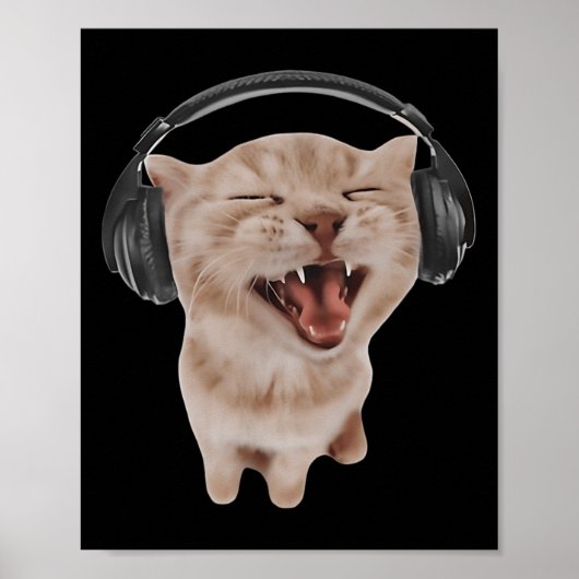 Poster Chat avec casque (Devant)