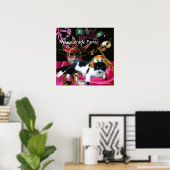 POSTER CHAT AVEC CASQUETTE HARLEQUIN ET MASQUERADE DE FÊT (Bureau à domicile)