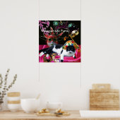 POSTER CHAT AVEC CASQUETTE HARLEQUIN ET MASQUERADE DE FÊT (Cuisine)