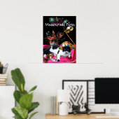 POSTER CHAT AVEC CASQUETTE HARLEQUIN ET MASQUERADE DE FÊT (Bureau à domicile)