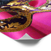 POSTER CHAT AVEC CHAPEAU D'ARLEQUIN ET MASQUES DE BAL MAS (Coin)