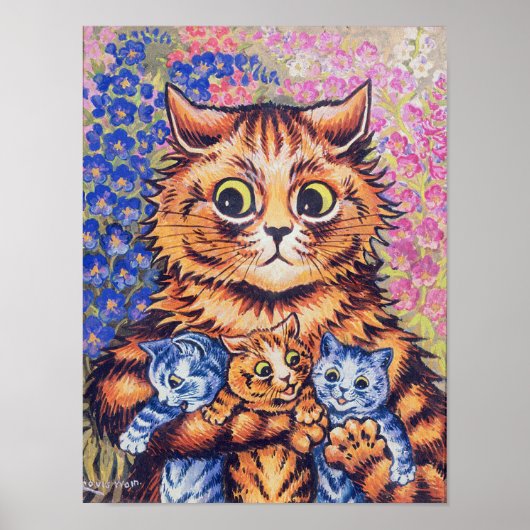 Poster Chat avec chatons, Louis Wain (Devant)