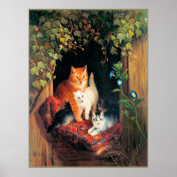 Chat avec chatons, peinture d'art,