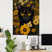 Poster Chat avec de grands yeux devant les fleurs (Bureau à domicile)