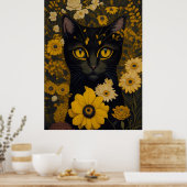 Poster Chat avec de grands yeux devant les fleurs (Cuisine)