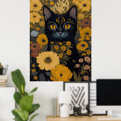 Poster Chat avec de grands yeux devant les fleurs #2 (Bureau à domicile)