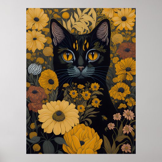 Poster Chat avec de grands yeux devant les fleurs #2 (Devant)