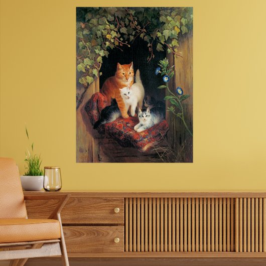 Poster Chat avec des chatons, peinture d'art fin, (Salon 2)