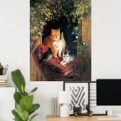 Poster Chat avec des chatons, peinture d'art fin, (Bureau à domicile)