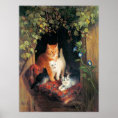 Poster Chat avec des chatons, peinture d'art fin, (Devant)