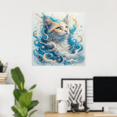 Poster Chat avec des motifs abstraits tourbillonnants (Bureau à domicile)