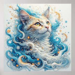 Poster Chat avec des motifs abstraits tourbillonnants