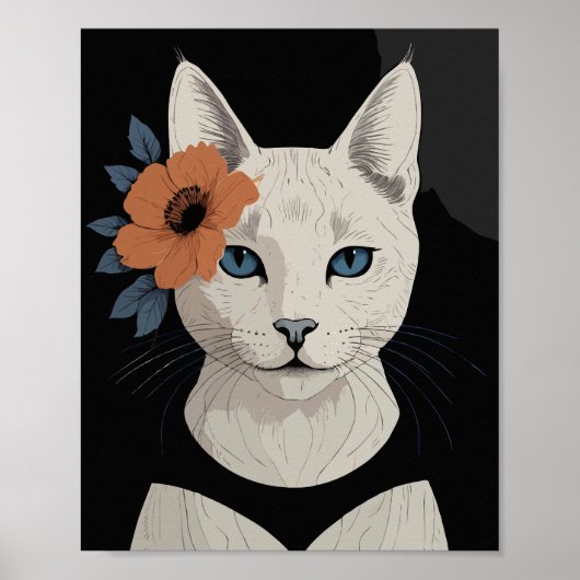 Poster Chat avec fleur d'orange (Devant)