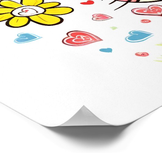 Poster Chat avec fleurs et coeurs (Coin)