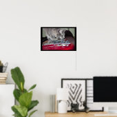 Poster Chat avec guitare électrique rouge (Bureau à domicile)