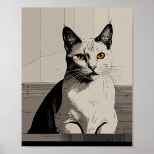 Poster chat avec illustration des yeux jaunes