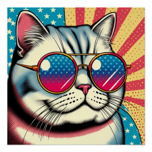Poster Chat avec lunettes (Devant)