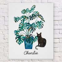 Chat avec Plante Monstera Aquarelle personnalisée