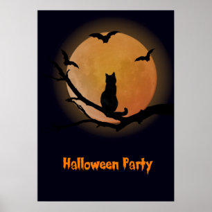 Poster Chat avec pleine lune Halloween