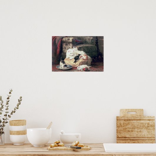 Poster Chat avec ses chatons sur un coussin (Cuisine)