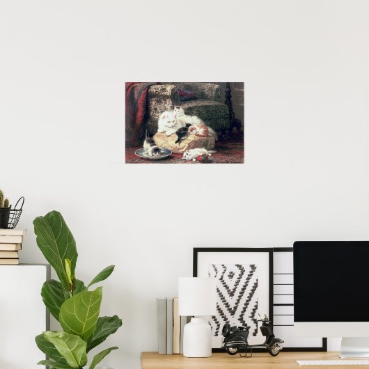 Poster Chat avec ses chatons sur un coussin (Bureau à domicile)