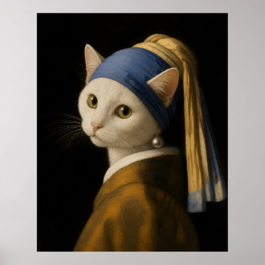 Poster Chat avec une perle d'oreille (Devant)