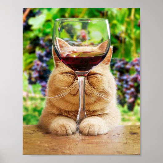Poster Chat avec verre de vin (Devant)