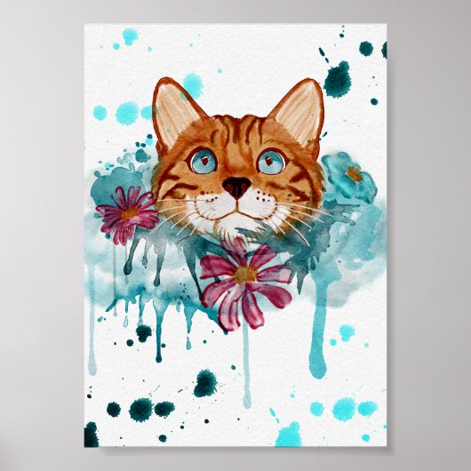 Poster Chat Bengal à l'aquarelle libre (Devant)