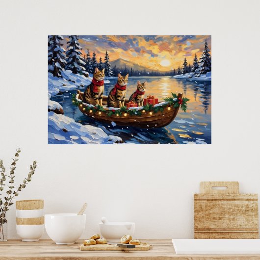 Poster Chat Bengal Noël Bateau Fêtes (Cuisine)