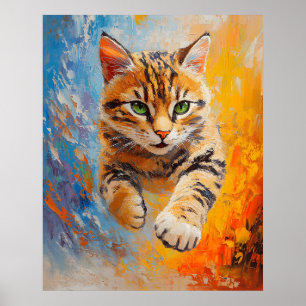 Poster Chat Bengal sautant à travers le feu et la glace