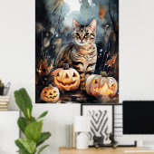 Poster Chat Bengale D'Halloween Avec Peur Citrouille (Bureau à domicile)