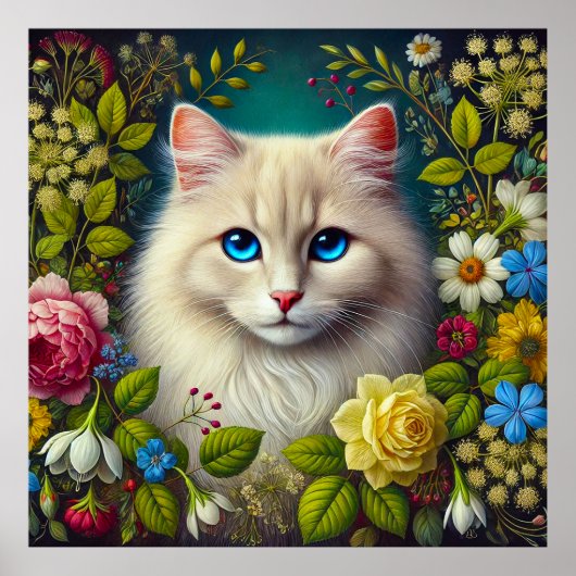Poster Chat Blanc Avec Des Yeux Bleus (Devant)