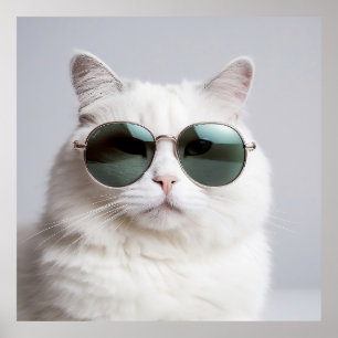 Poster Chat blanc avec lunettes de soleil, félin cool, ch