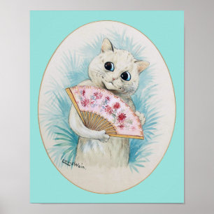 Poster Chat blanc avec ventilateur, Louis Wain