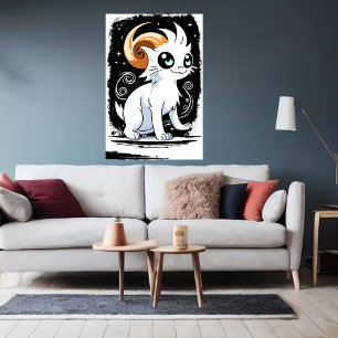 Poster Chat blanc de dessin Art AI
