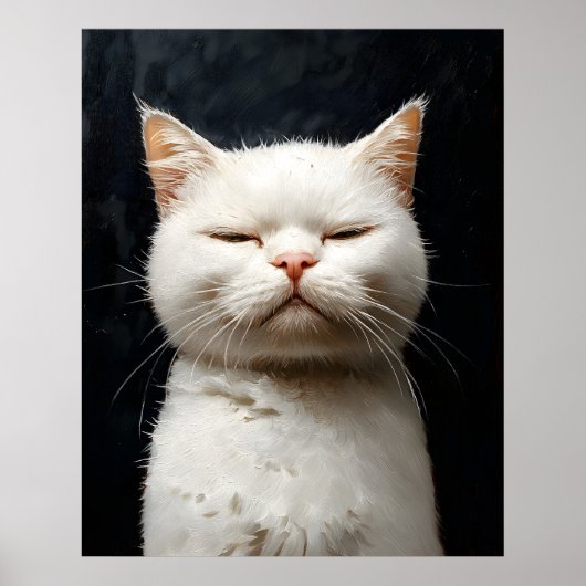Poster Chat Blanc Drôle avec Attitude, Pas Impressionné – (Devant)