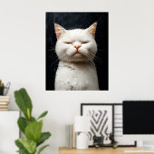 Poster Chat Blanc Drôle avec Attitude, Pas Impressionné – (Bureau à domicile)