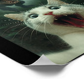 Poster Chat blanc drôle selfie avec T-rex dinosaure, chat (Coin)