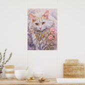 Poster Chat blanc élégant en or et diamants (Cuisine)