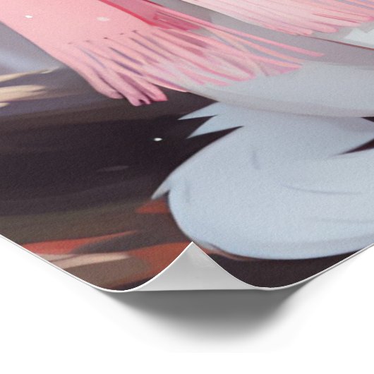 Poster Chat blanc en tenue rose automne hiver Manga Wall (Coin)