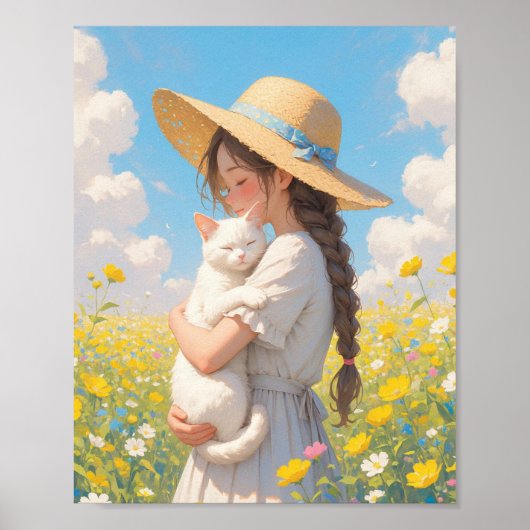 Poster Chat Blanc et Fille Anime (Devant)