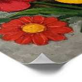 Poster Chat Blanc Fluffy et Fleurs d'Art Populaire (Coin)