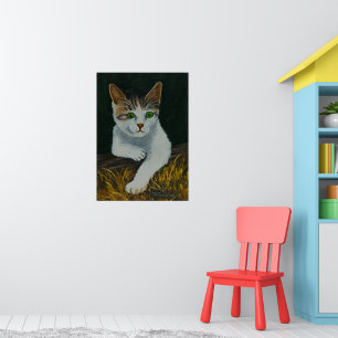 Poster Chat blanc mignon Beaux yeux verts Nez rouge