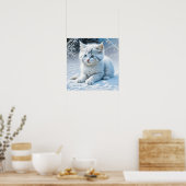 Poster Chat blanc mignon jouant dans la neige (Cuisine)