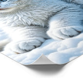 Poster Chat blanc mignon jouant dans la neige (Coin)