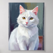 Poster Chat Blanc | Peinture de Chat de Compagnie à l'Aqu (Devant)