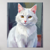 Poster Chat Blanc | Peinture de Chat de Compagnie à l'Aqu (Devant)